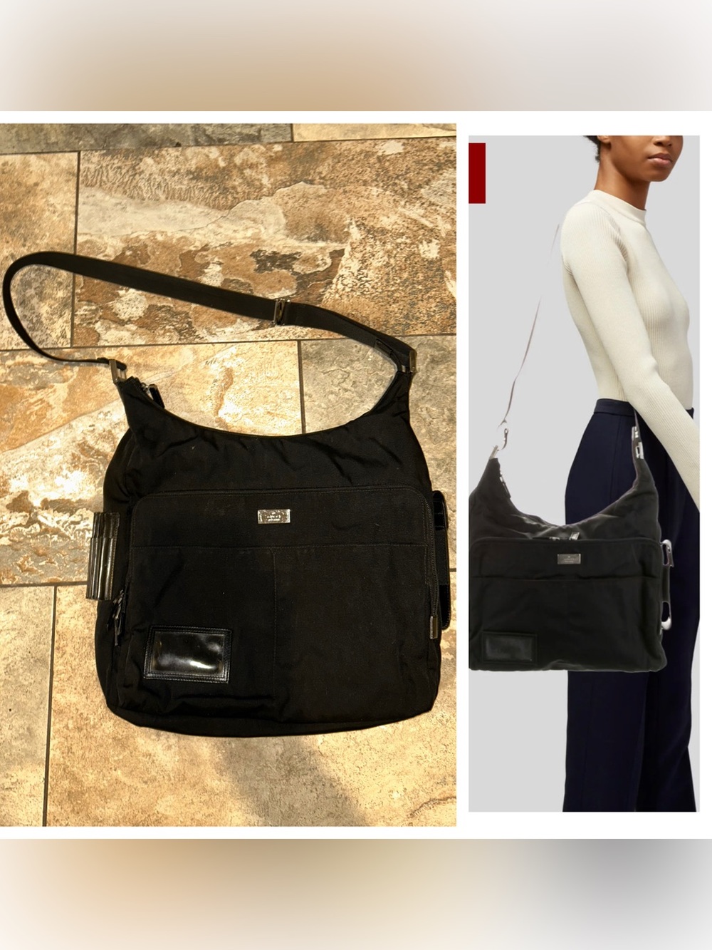 Vintage Gucci Y2K Crossbody Nylon Leather Trim Crossbody Bag Black Unisex